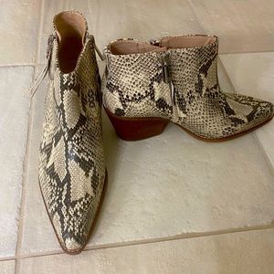 Sam Edelman Walden snake skin print booties.